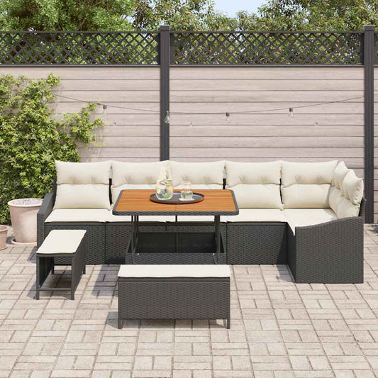 Garten-Sofa-Set 9 pcs Schwarz und Creme 100 x 100 x 71 cm