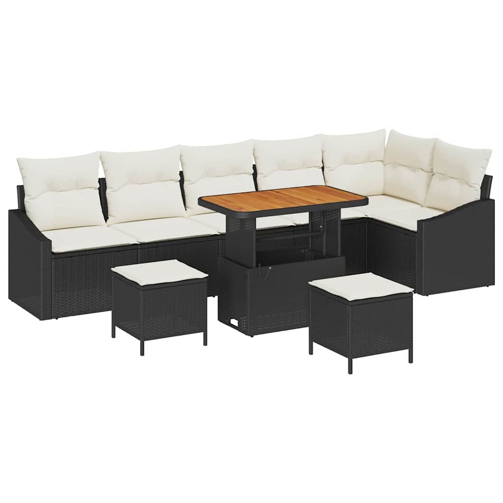 Garten-Sofa-Set 9 pcs Schwarz und Creme 90 x 55 x 71 cm