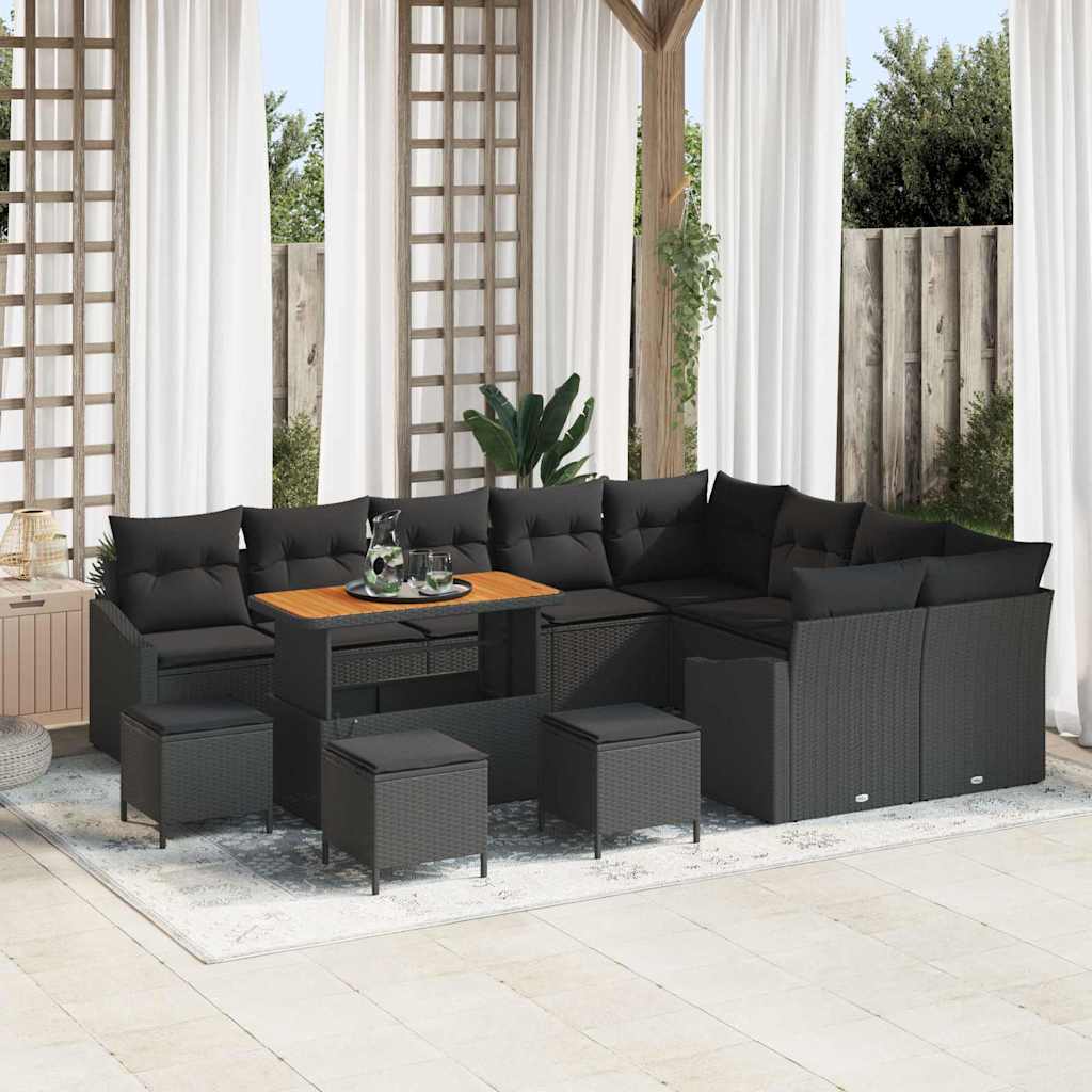 Garten-Sofa-Set mit Kissen 13 pcs Schwarz 110 x 55 x 71 cm