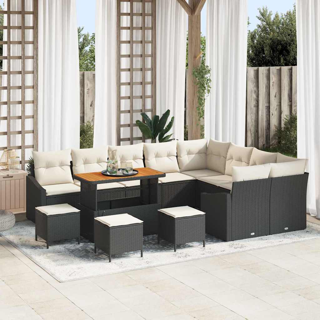Garten-Sofa-Set 13 pcs Schwarz und Creme 110 x 55 x 71 cm