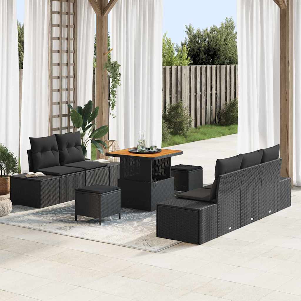 Garten-Sofa-Set mit Kissen 8 pcs Schwarz 80 x 80 x 71 cm