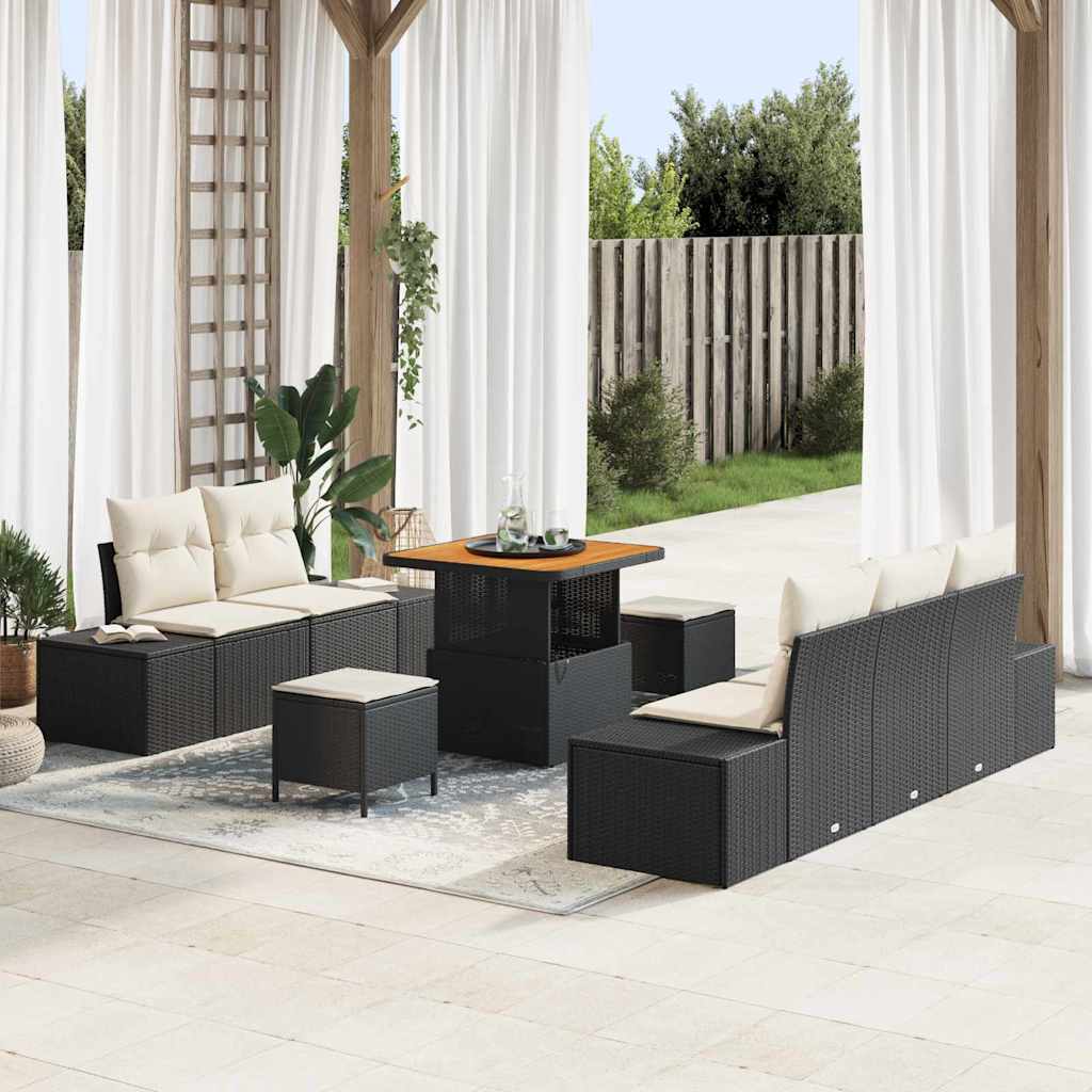 Garten-Sofa-Set 8 pcs Schwarz und Creme 80 x 80 x 71 cm