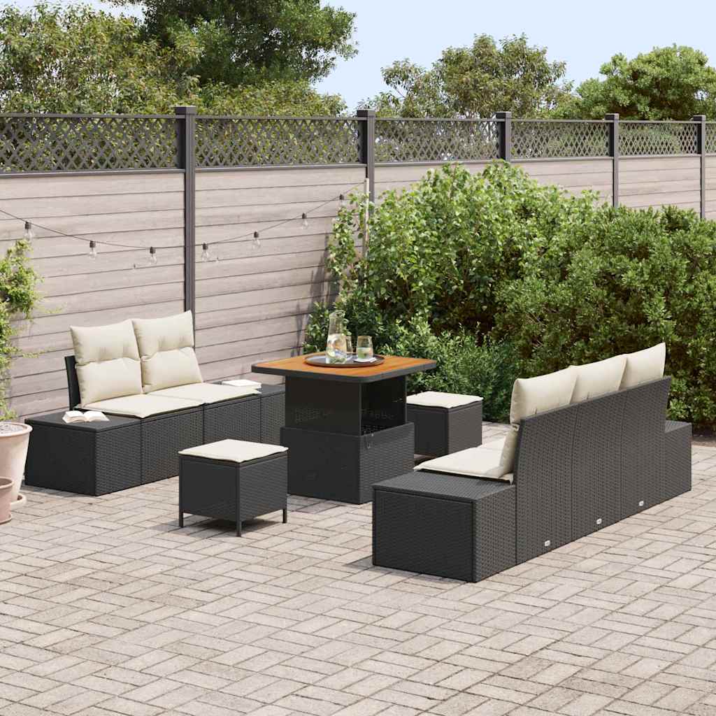 Garten-Sofa-Set 8 pcs Schwarz und Creme 80 x 80 x 71 cm