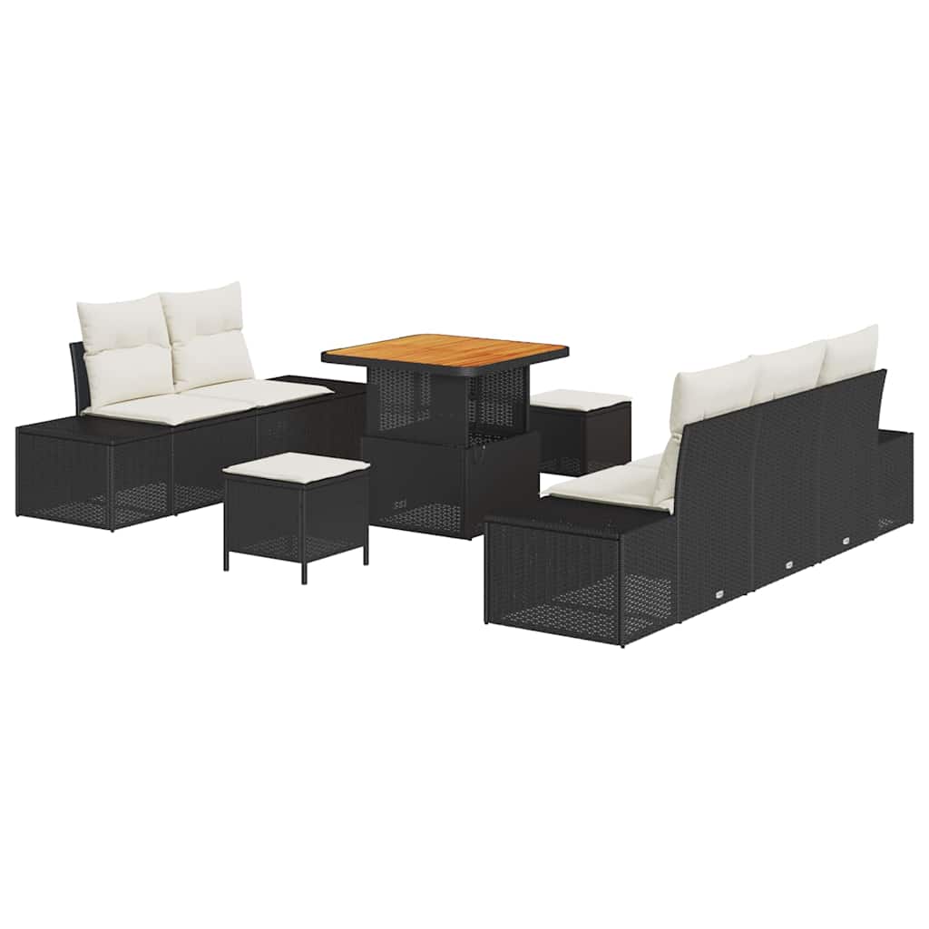 Garten-Sofa-Set 8 pcs Schwarz und Creme 80 x 80 x 71 cm