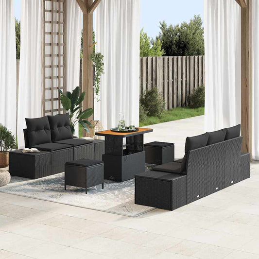 Garten-Sofa-Set mit Kissen 8 pcs Schwarz 90 x 55 x 71 cm