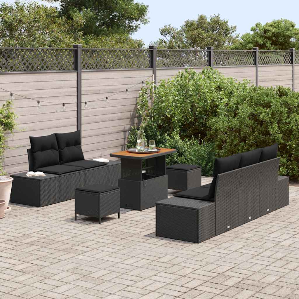 Garten-Sofa-Set mit Kissen 8 pcs Schwarz 90 x 55 x 71 cm