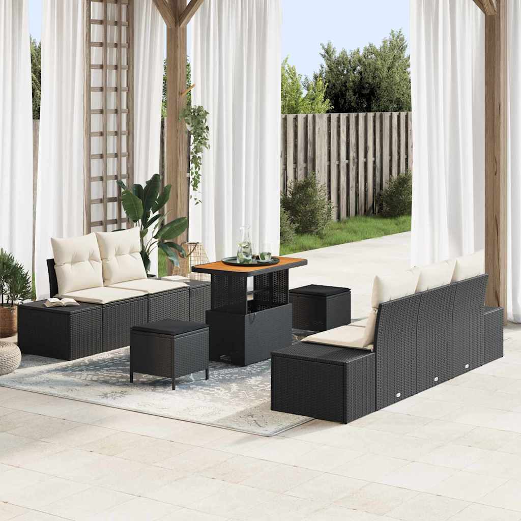 Garten-Sofa-Set 8 pcs Schwarz und Creme 90 x 55 x 71 cm