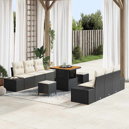 Garten-Sofa-Set 9 pcs Schwarz und Creme 80 x 80 x 71 cm
