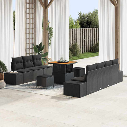 Garten-Sofa-Set mit Kissen mit Speicher 10 pcs Schwarz