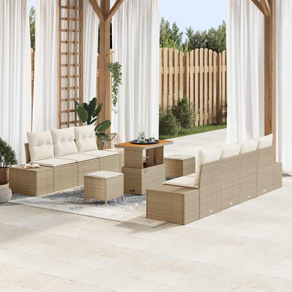 Garten-Sofa-Set mit Kissen mit Speicher 10 pcs Beige und Creme