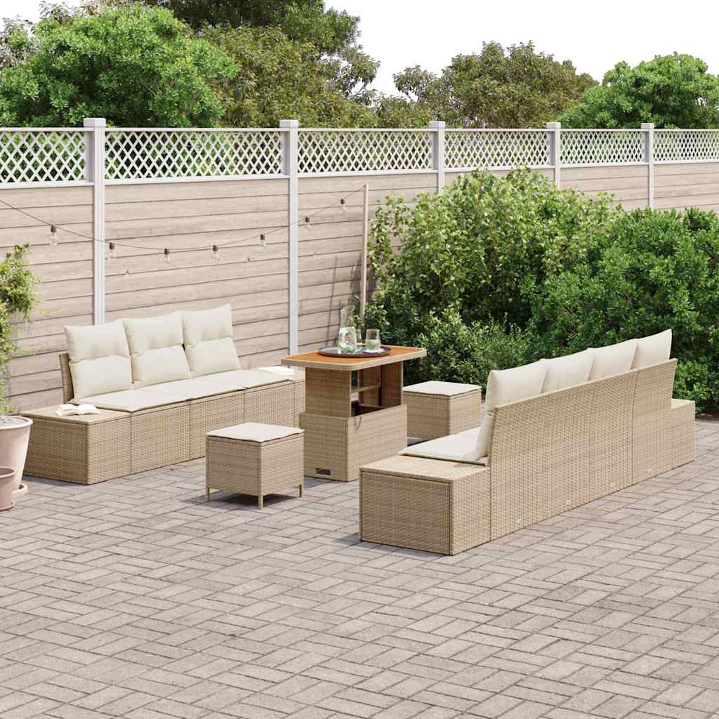 Garten-Sofa-Set mit Kissen mit Speicher 10 pcs Beige und Creme