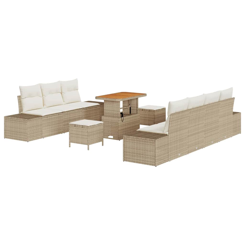 Garten-Sofa-Set mit Kissen mit Speicher 10 pcs Beige und Creme