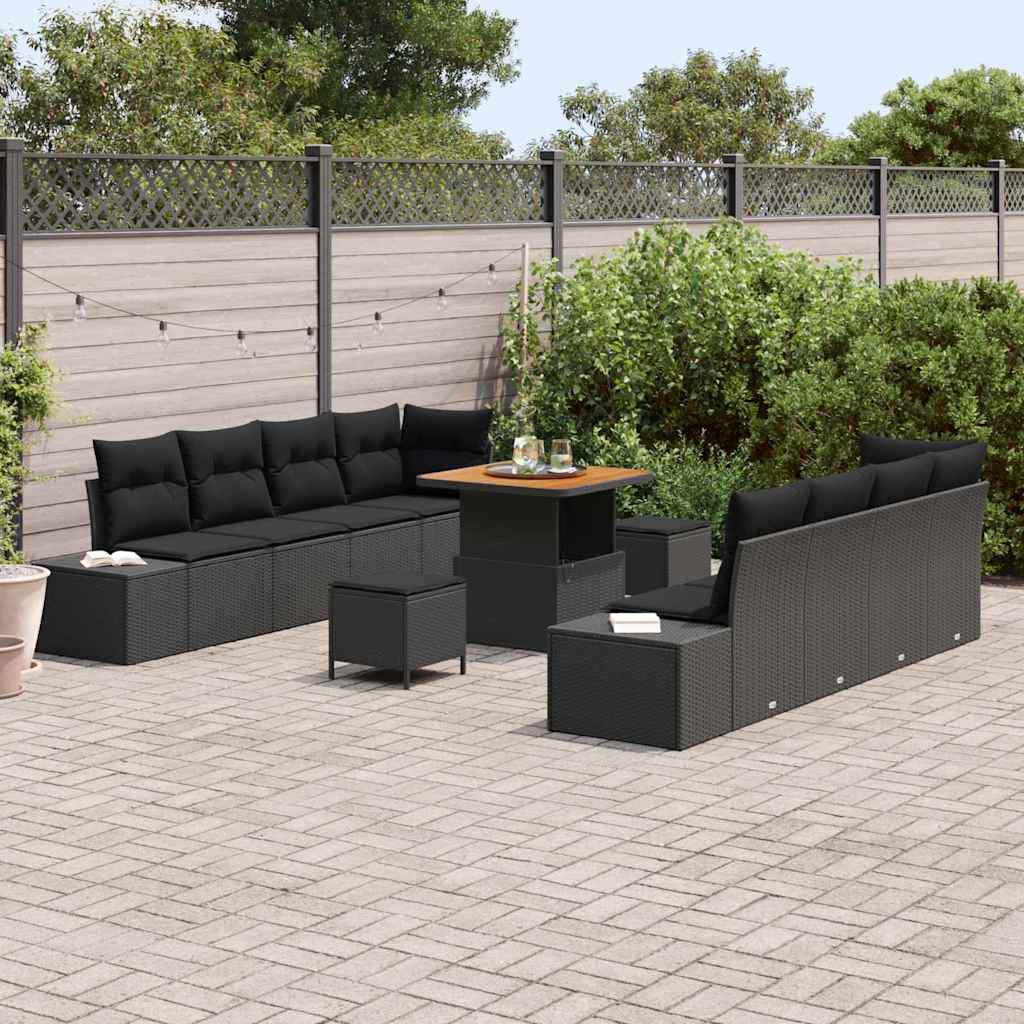 Garten-Sofa-Set mit Kissen mit Speicher 11 pcs Schwarz