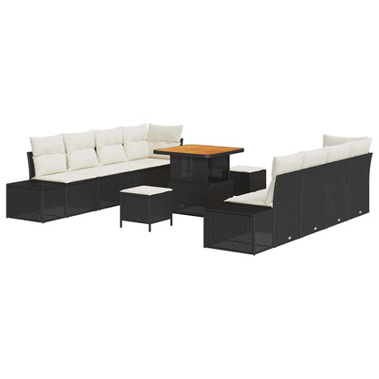 Garten-Sofa-Set mit Kissen mit Kissen 11 pcs Schwarz und Creme