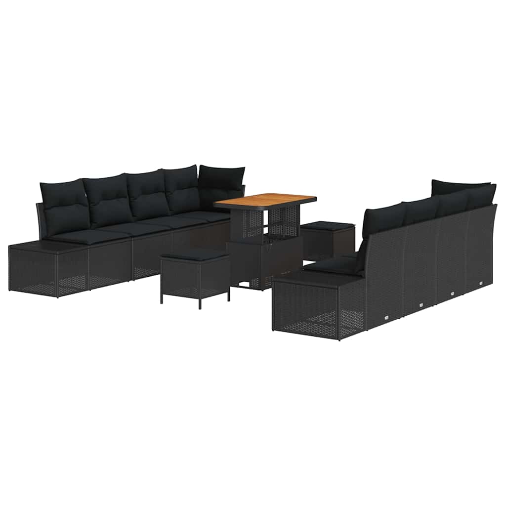 Garten-Sofa-Set mit Kissen mit Speicher 11 pcs Schwarz
