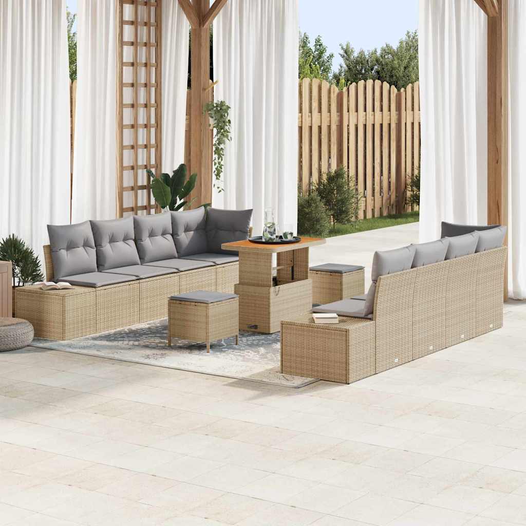 Garten-Sofa-Set mit Kissen mit Kissen 11 pcs Beige und Hellgrau