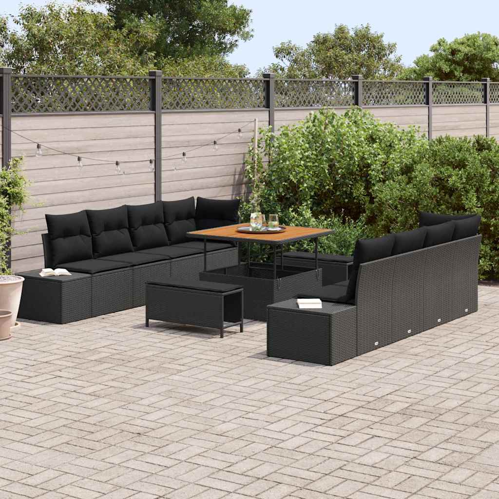 Garten-Sofa-Set mit Kissen mit Speicher 11 pcs Schwarz