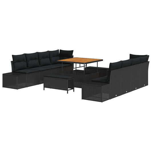 Garten-Sofa-Set mit Kissen mit Speicher 11 pcs Schwarz