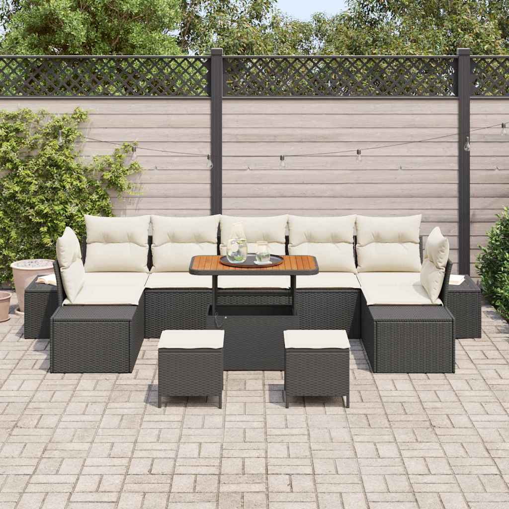Garten-Sofa-Set mit Kissen mit Kissen 10 pcs Schwarz und Creme