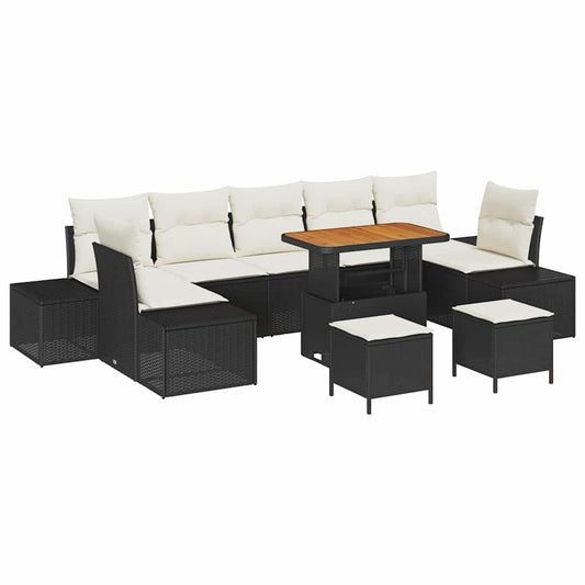 Garten-Sofa-Set mit Kissen mit Kissen 10 pcs Schwarz und Creme