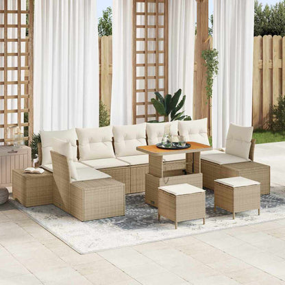 Garten-Sofa-Set mit Kissen mit Speicher 10 pcs Beige und Creme