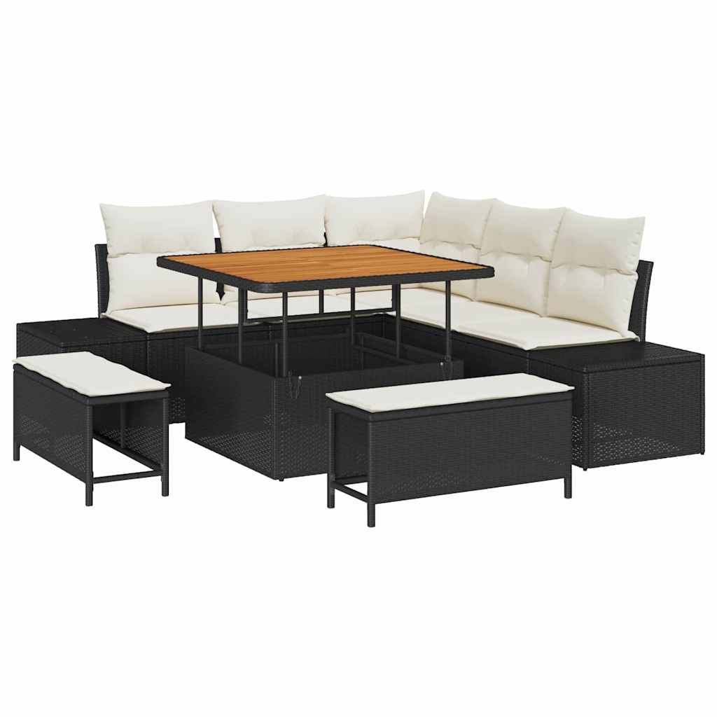 Garten-Sofa-Set mit Speicher 8 pcs Schwarz Poly Rattan