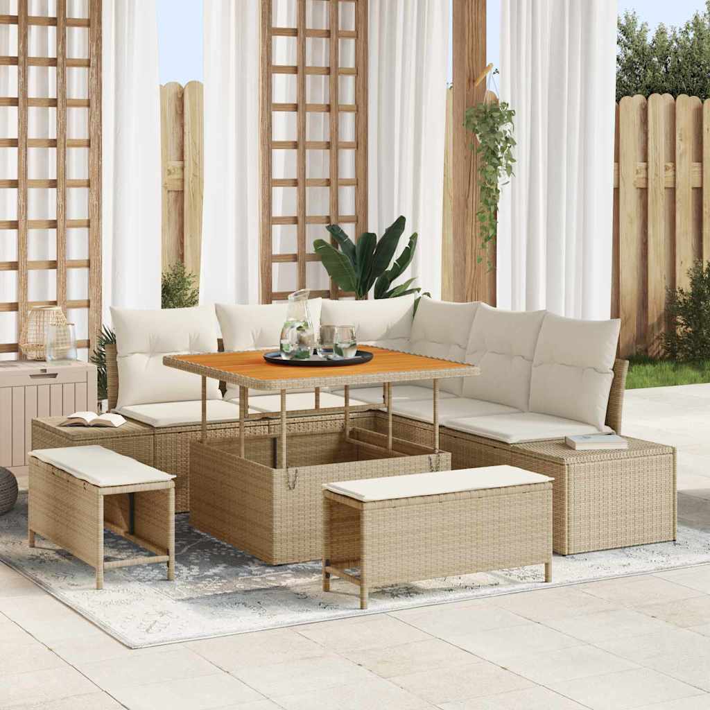 Garten-Sofa-Set mit Speicher 8 pcs Beige Poly Rattan
