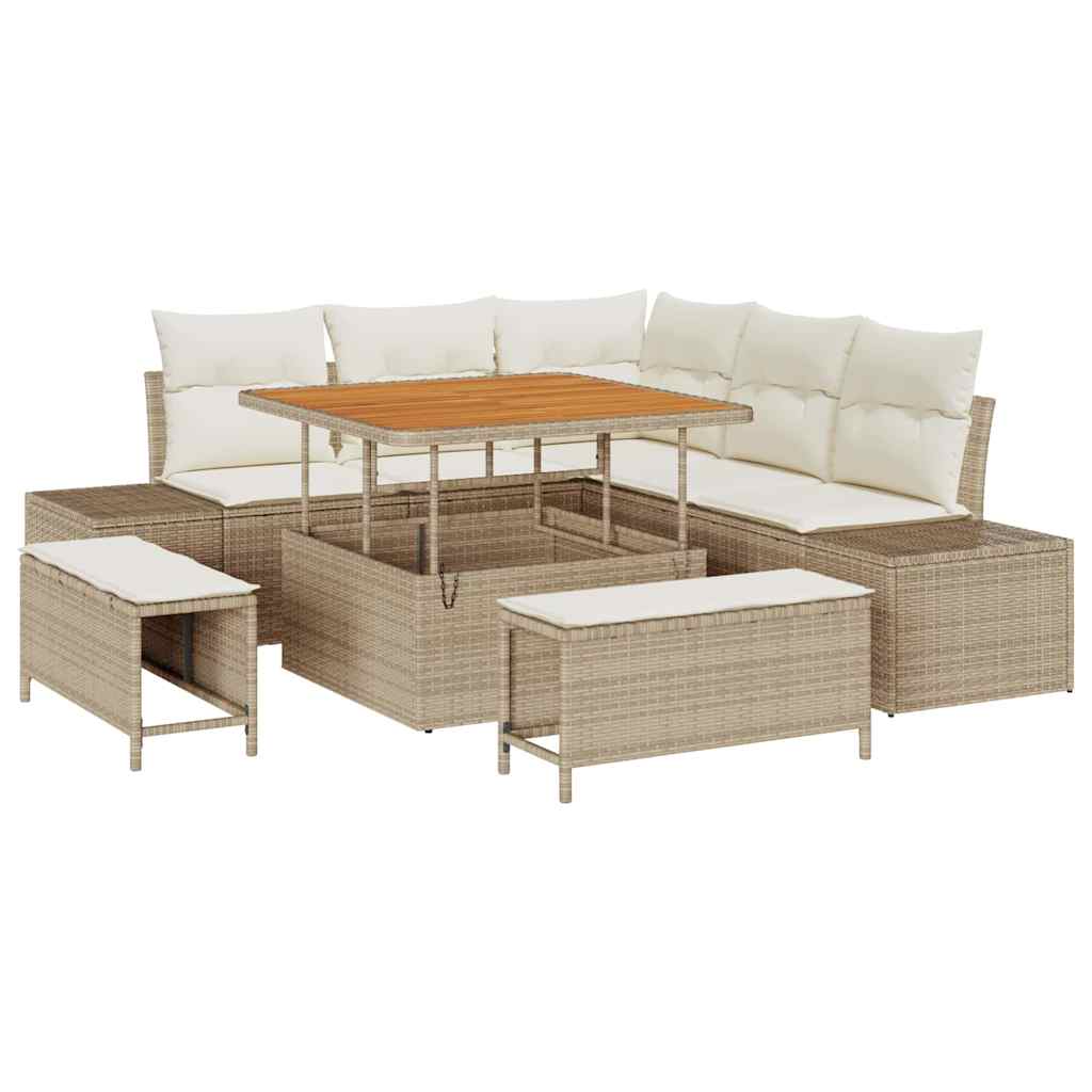 Garten-Sofa-Set mit Speicher 8 pcs Beige Poly Rattan