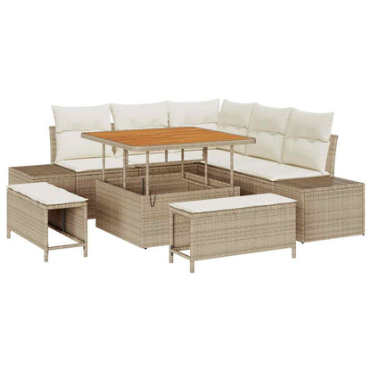 Garten-Sofa-Set mit Speicher 8 pcs Beige Poly Rattan