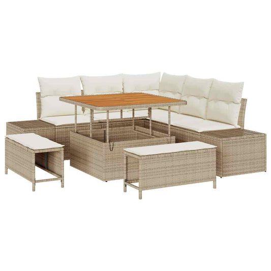 Garten-Sofa-Set mit Speicher 8 pcs Beige Poly Rattan