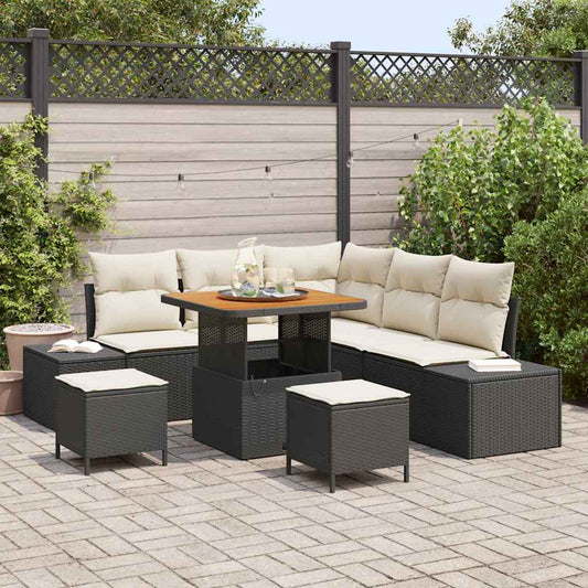 Garten-Sofa-Set mit Speicher 8 pcs Schwarz Poly Rattan