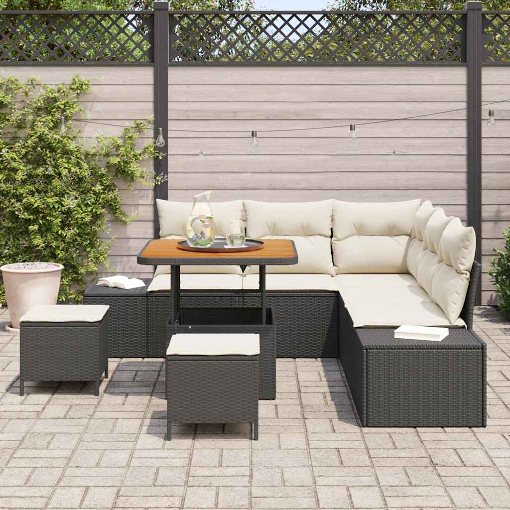 Garten-Sofa-Set mit Speicher 8 pcs Schwarz Poly Rattan