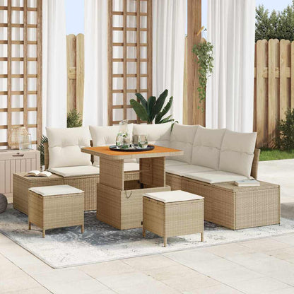 Garten-Sofa-Set mit Speicher 8 pcs Beige Poly Rattan