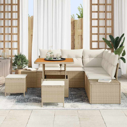 Garten-Sofa-Set mit Speicher 8 pcs Beige Poly Rattan