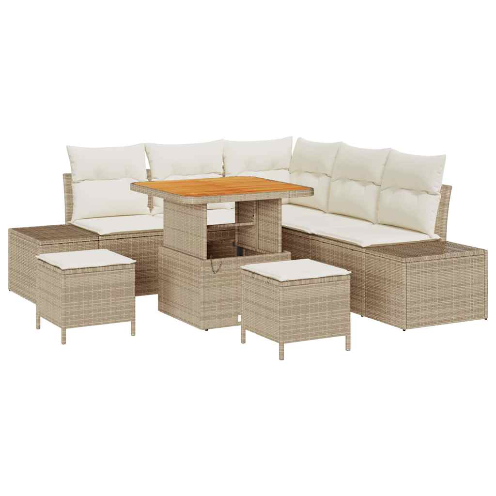 Garten-Sofa-Set mit Speicher 8 pcs Beige Poly Rattan