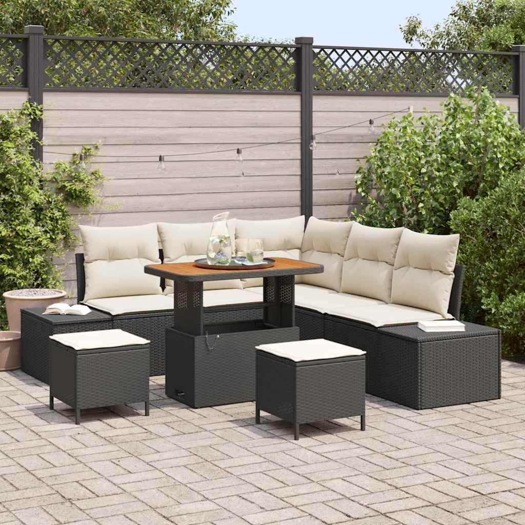 Garten-Sofa-Set mit Speicher 8 pcs Schwarz Poly Rattan