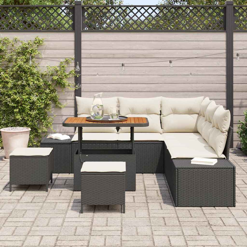 Garten-Sofa-Set mit Speicher 8 pcs Schwarz Poly Rattan