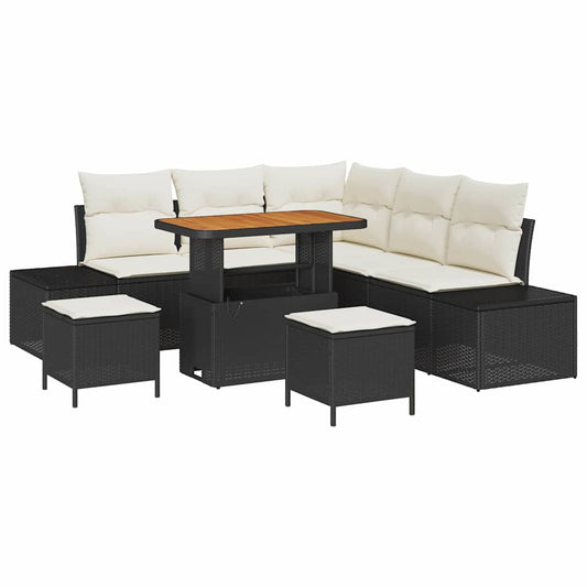 Garten-Sofa-Set mit Speicher 8 pcs Schwarz Poly Rattan