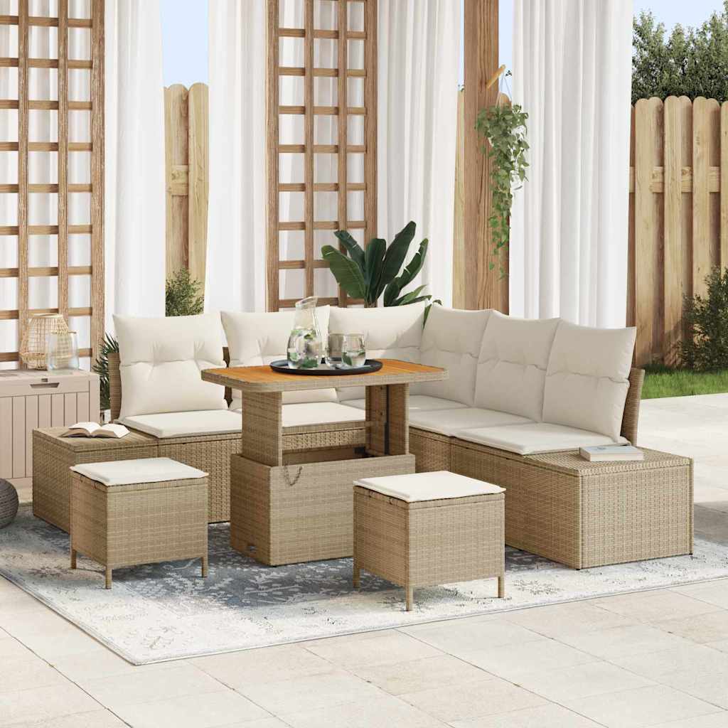 Garten-Sofa-Set mit Speicher 8 pcs Beige Poly Rattan