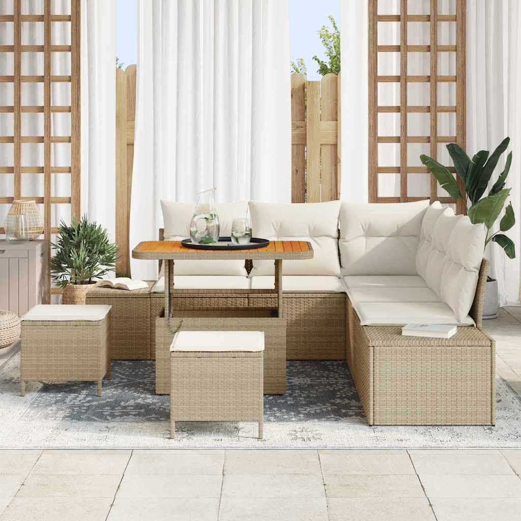 Garten-Sofa-Set mit Speicher 8 pcs Beige Poly Rattan