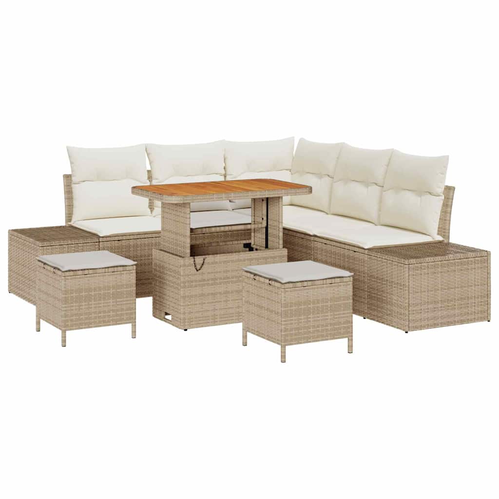 Garten-Sofa-Set mit Speicher 8 pcs Beige Poly Rattan