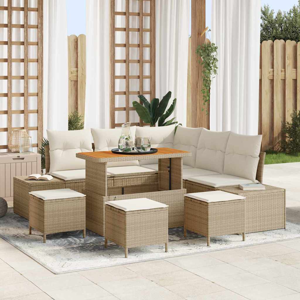 Garten-Sofa-Set mit Speicher 8 pcs Beige Poly Rattan