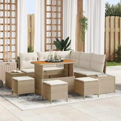 Garten-Sofa-Set mit Speicher 8 pcs Beige Poly Rattan