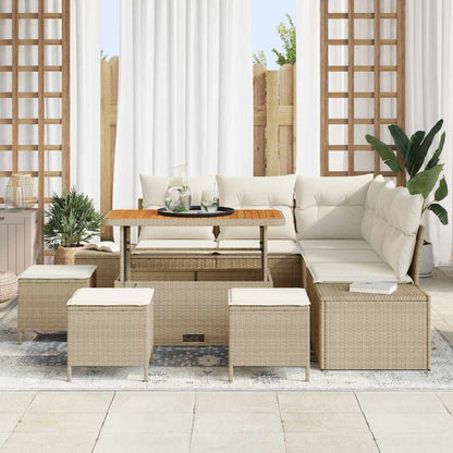 Garten-Sofa-Set mit Speicher 8 pcs Beige Poly Rattan