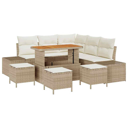 Garten-Sofa-Set mit Speicher 8 pcs Beige Poly Rattan