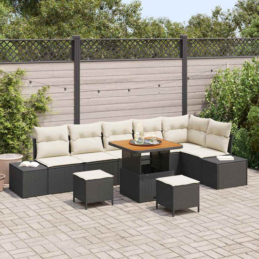Garten-Sofa-Set 9 pcs Schwarz und Creme 80 x 80 x 71 cm