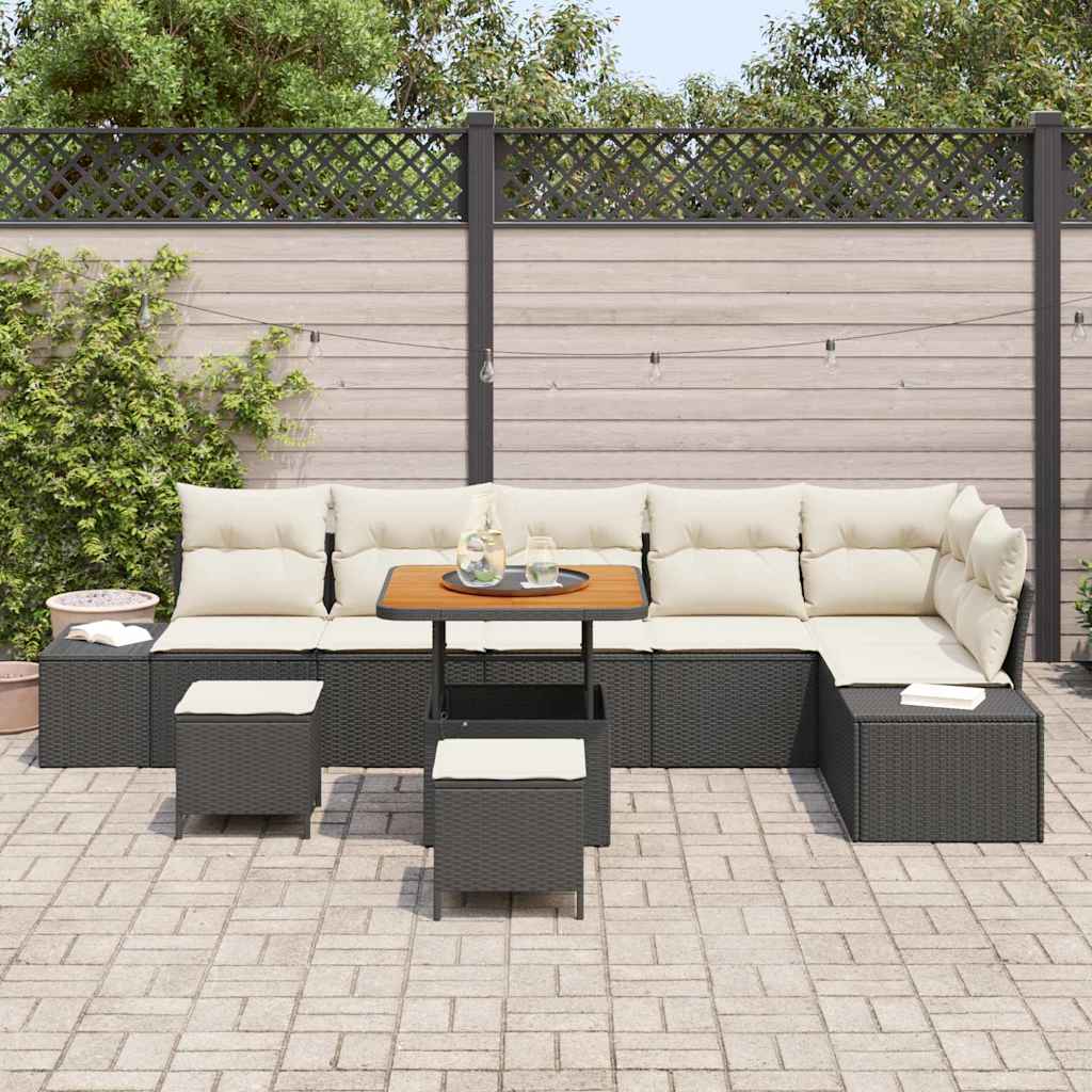 Garten-Sofa-Set 9 pcs Schwarz und Creme 80 x 80 x 71 cm