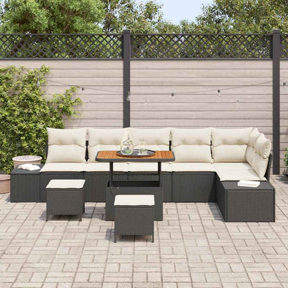 Garten-Sofa-Set 9 pcs Schwarz und Creme 90 x 55 x 71 cm