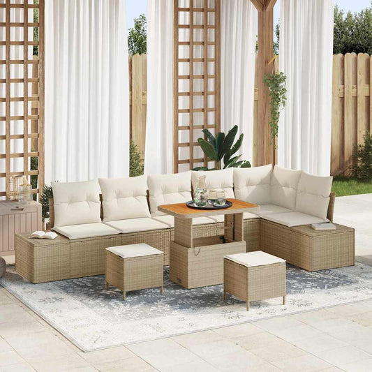 Garten-Sofa-Set 9 pcs Beige und Creme 90 x 55 x 71 cm