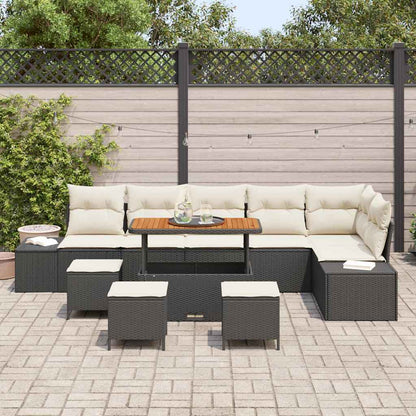 Garten-Sofa-Set 9 pcs Schwarz und Creme 110 x 55 x 71 cm